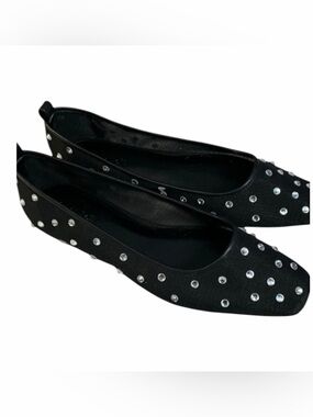 Open Edit Rhinestone Mesh Ballet Flats Black Size: 8